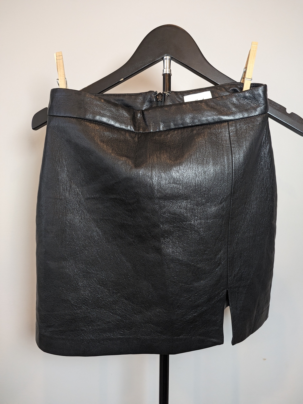 Wilfred Black Leather Mini Skirt with Front Slit